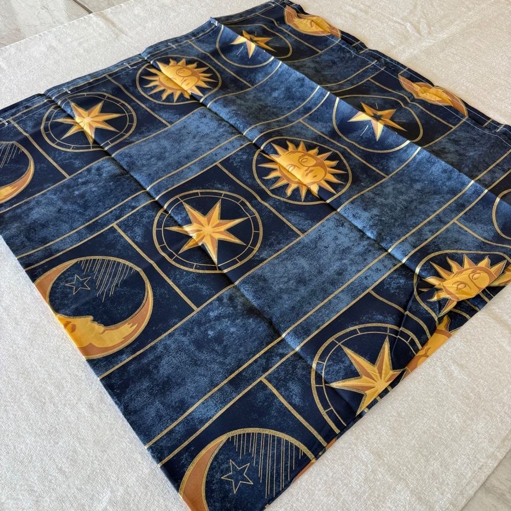 Vintage Celestial Fabric Shower Curtain Sun Moon Stars Blue Bathroom Decor